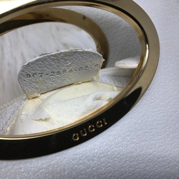 Gucci Metal Handle Embossed Leather Handbag Bucket White Vtg DISTRESSED Inside - Picture 13 of 13